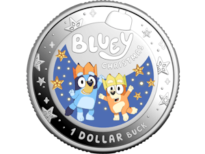 Image of 2025 $1 Silver Coloured Proof Coin – Bluey Christmas