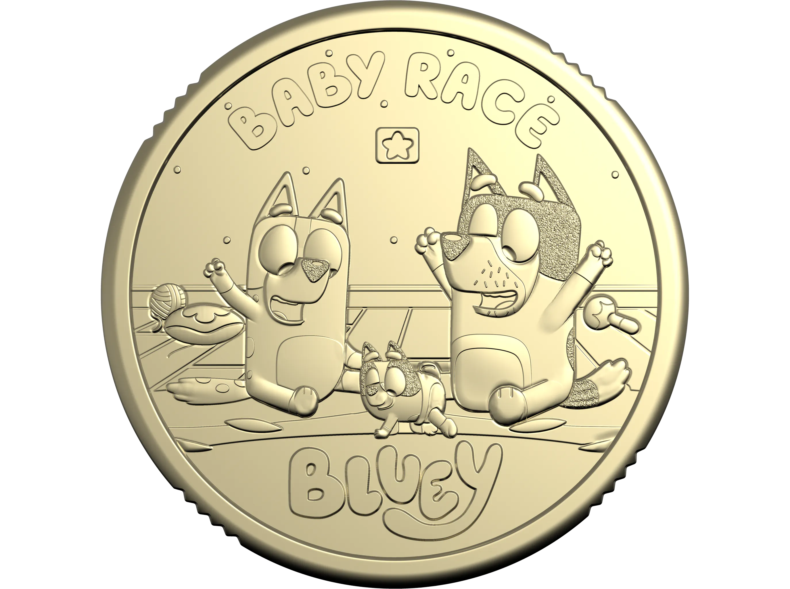 Image of 2026 $2 Privy Mark Uncirculated Coin in Card – Bluey – Baby Race