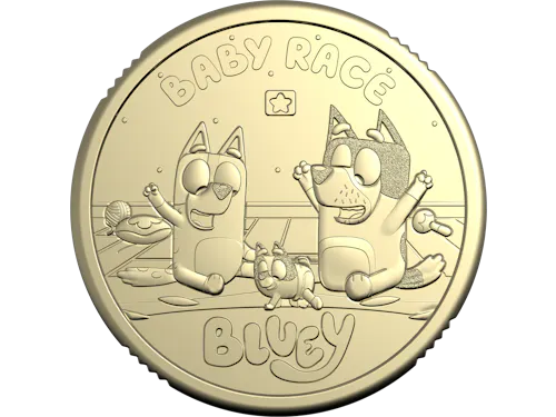 Image of 2026 $2 Privy Mark Uncirculated Coin in Card – Bluey – Baby Race