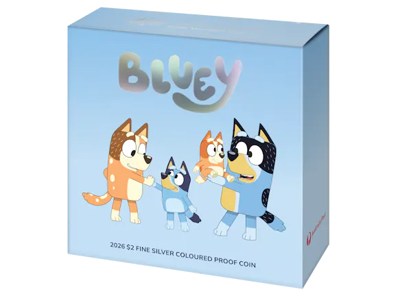 Hero image for 2026 $2 Coloured Silver Proof Coin – Bluey – The Heeler Family