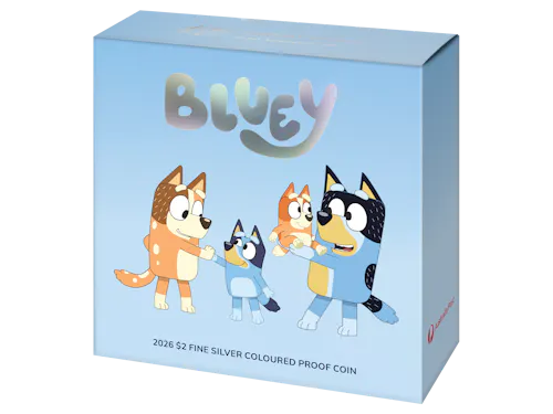Image of 2026 $2 Coloured Silver Proof Coin – Bluey – The Heeler Family