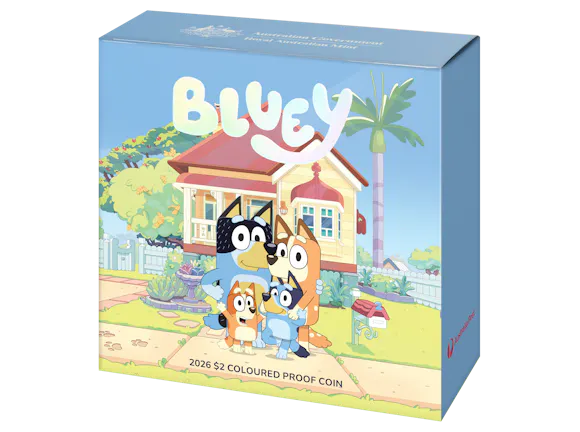 Hero image for 2026 $2 Coloured Proof Coin – Bluey – The Heeler Family