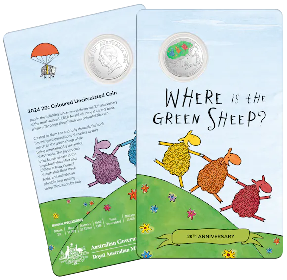 Hero image for 2024 20c Coloured Uncirculated Coin – 20th Anniversary of Where Is The Green Sheep - Coin in Card