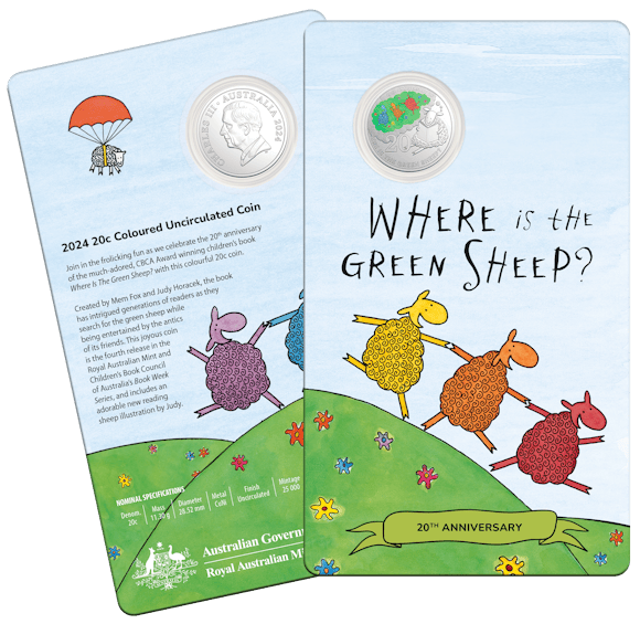 Hero image for 2024 20c Coloured Uncirculated Coin – 20th Anniversary of Where Is The Green Sheep - Coin in Card