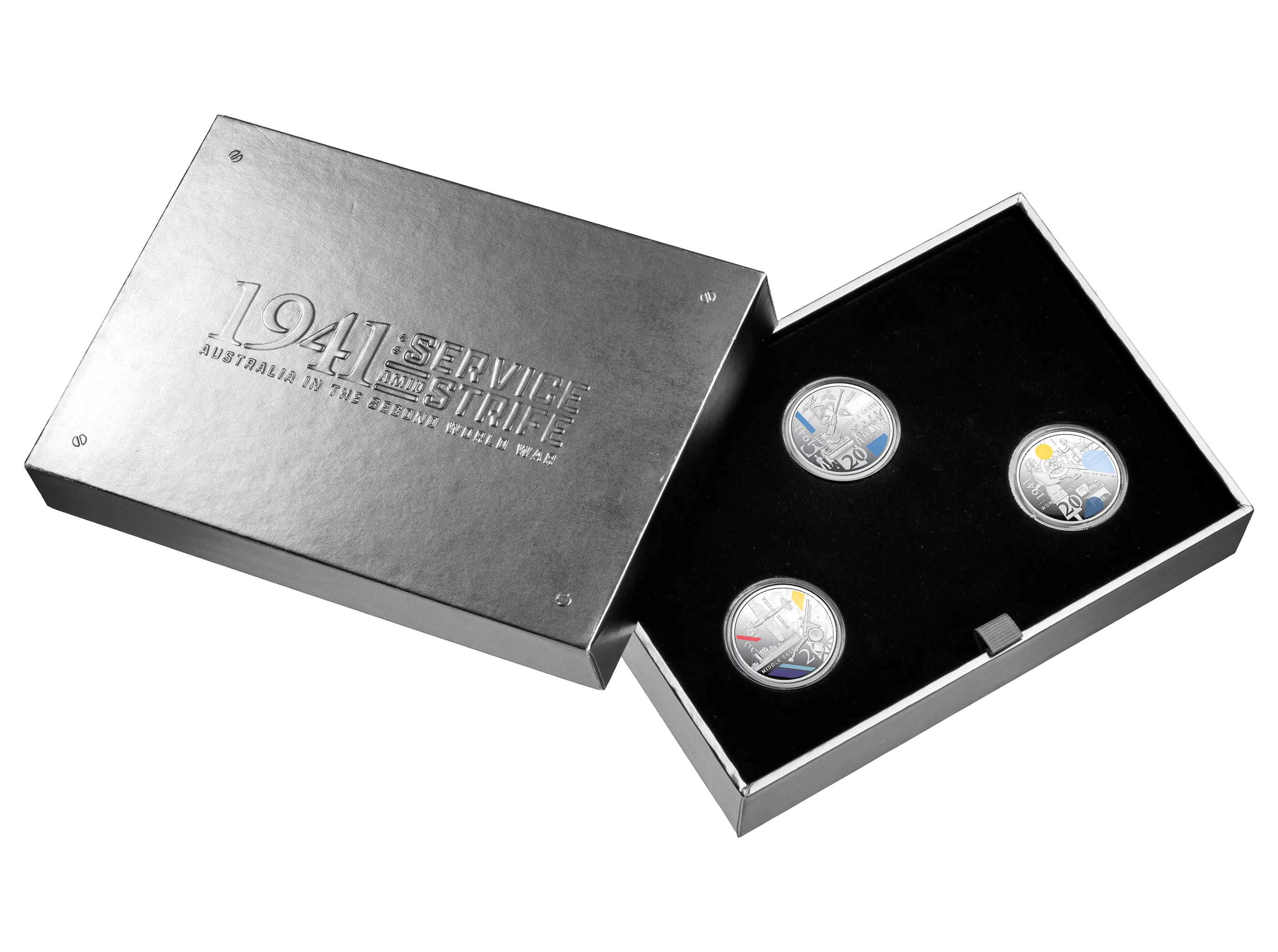 Image of 2026 20c Coloured Silver Proof Three-Coin Set – 1941: Service Amid Strife