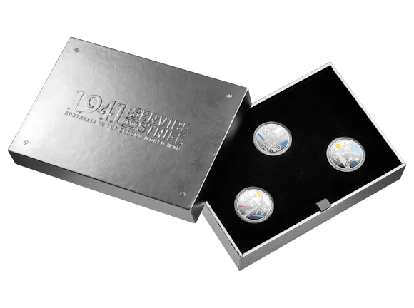 Hero image for 2026 20c Coloured Silver Proof Three-Coin Set – 1941: Service Amid Strife