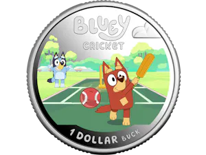 Image of 2027 $1 Coloured Silver Proof Coin - Bluey Cricket