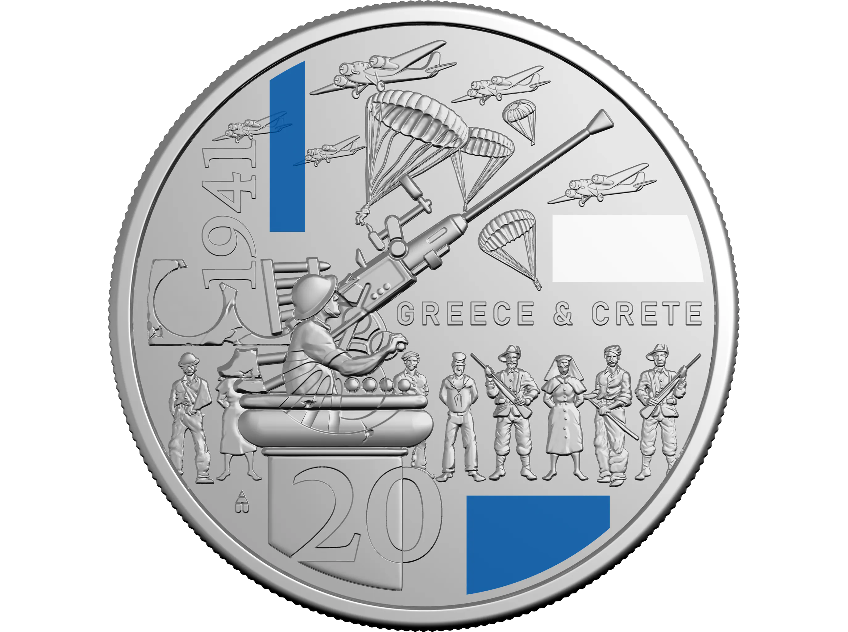 Image of 2026 20c Coloured Uncirculated Coin – 1941: Service Amid Strife – Greece & Crete
