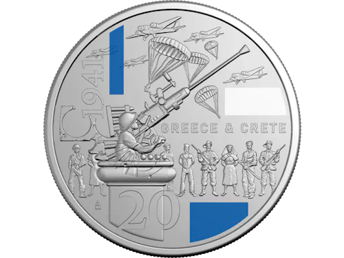Image of 2026 20c Coloured Uncirculated Coin – 1941: Service Amid Strife – Greece & Crete
