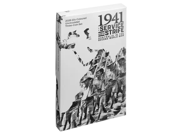 Hero image for 2026 20c Coloured Uncirculated Three-Coin Set – 1941: Service Amid Strife