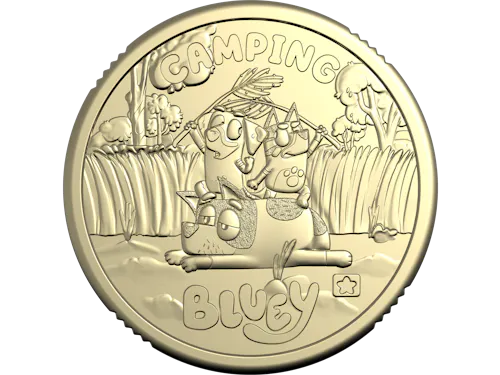 Image of 2026 $2 Privy Mark Uncirculated Coin in Card – Bluey – Camping