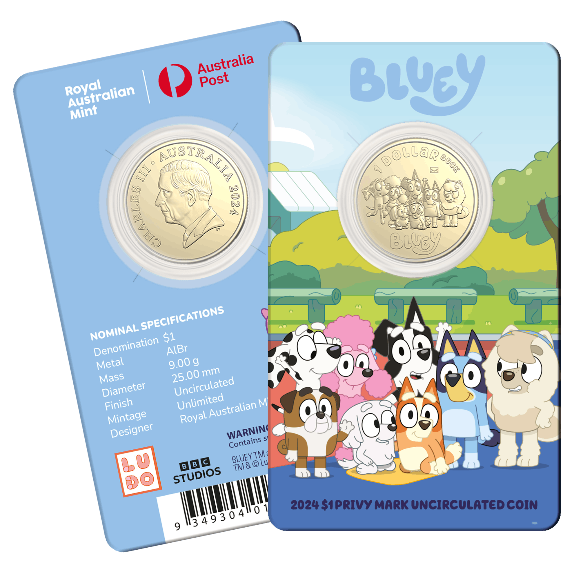 Image of 2024 $1 Privy Mark Uncirculated Coin – Bluey, Bingo & Friends