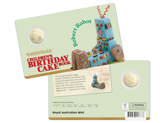 Hero image for 2025 $1 Uncirculated Coin Robert Robot - Australian Woman’s Weekly Children’s Birthday Cake Book