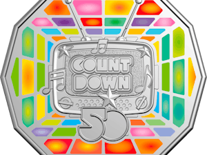 Image of 2024 50c Coloured Uncirculated Coin in Card - 50th Anniversary of Countdown