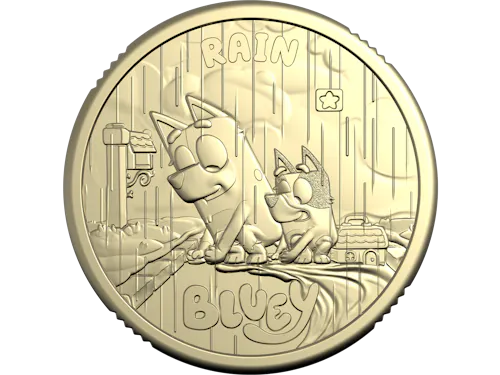 Image of 2026 $2 Privy Mark Uncirculated Coin in Card – Bluey – Rain