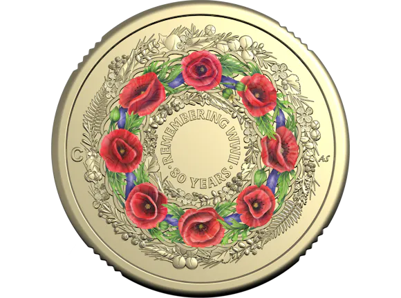 Hero image for 2025 ‘C’ Mintmark Coloured Uncirculated Coin in Card – 80 Years On: Remembering the Second World War