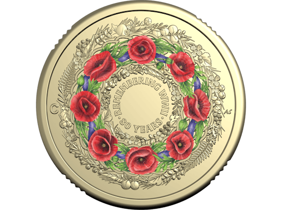 Hero image for 2025 ‘C’ Mintmark Coloured Uncirculated Coin in Card – 80 Years On: Remembering the Second World War