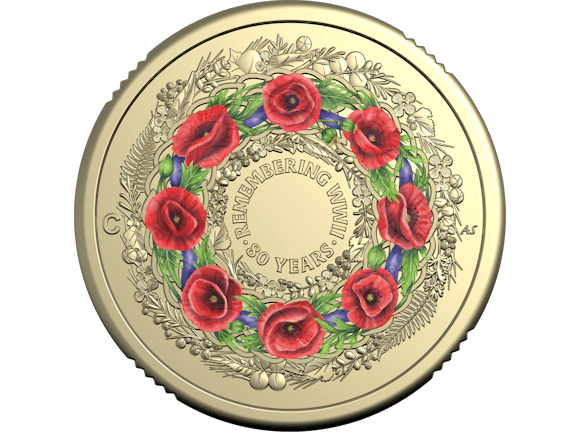 Hero image for 2025 ‘C’ Mintmark Coloured Uncirculated Coin in Card – 80 Years On: Remembering the Second World War