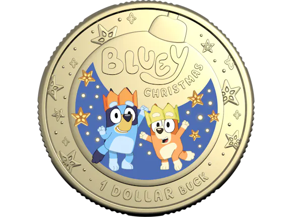 Hero image for 2025 $1 Coloured Uncirculated Coin – Bluey Christmas