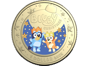 Image of 2025 $1 Coloured Uncirculated Coin – Bluey Christmas