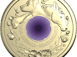 Image of 2024 $2 ‘C’ Mintmark Coloured Uncirculated Coin in Card – War Animals Remembrance