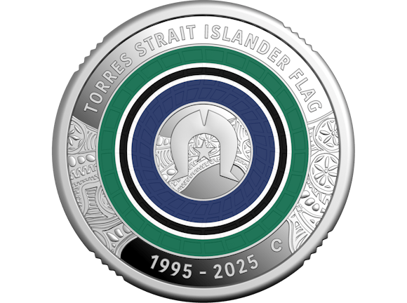 Hero image for 2025 $2 'C' Mintmark Coloured Fine Silver Proof Coin - 30th Anniversary of the Torres Strait Islander Flag