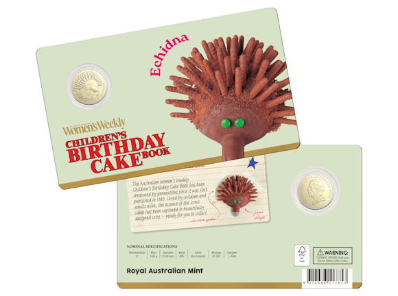 Hero image for 2025 $1 Uncirculated Coin Echidna Icecream Cake- Australian Woman’s Weekly Children’s Birthday Cake Book