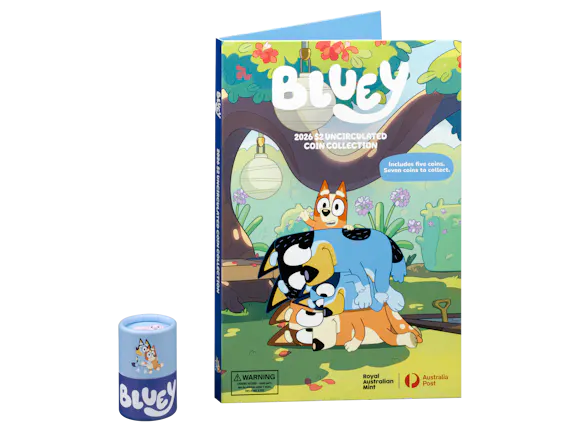 Hero image for 2026 $2 Uncirculated Collection Folder and Five-Coin Set – Bluey
