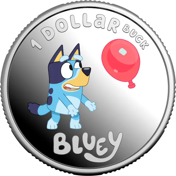 Hero image for 2024 $1 Fine Silver Coloured Proof Coin – Bluey Dollarbucks