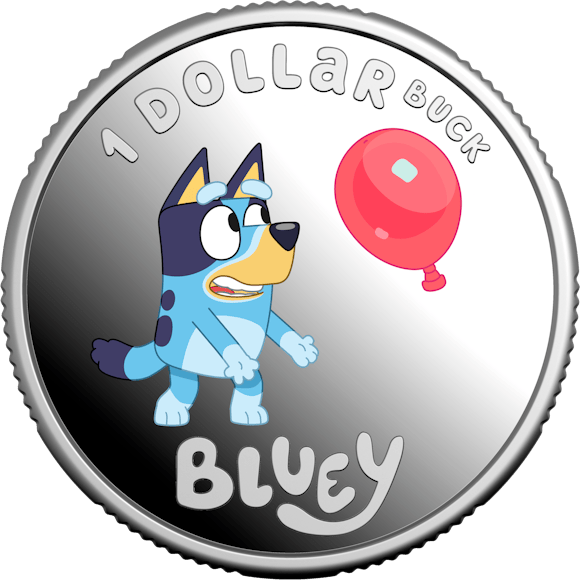 Hero image for 2024 $1 Fine Silver Coloured Proof Coin – Bluey Dollarbucks