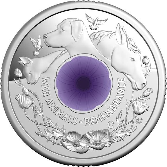Hero image for 2024 $2 ‘C’ Mintmark Coloured Fine Silver Proof Coin – War Animals Remembrance