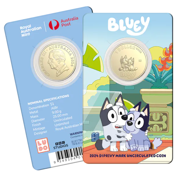Hero image for 2024 $1 Privy Mark Uncirculated Coin – Muffin & Socks