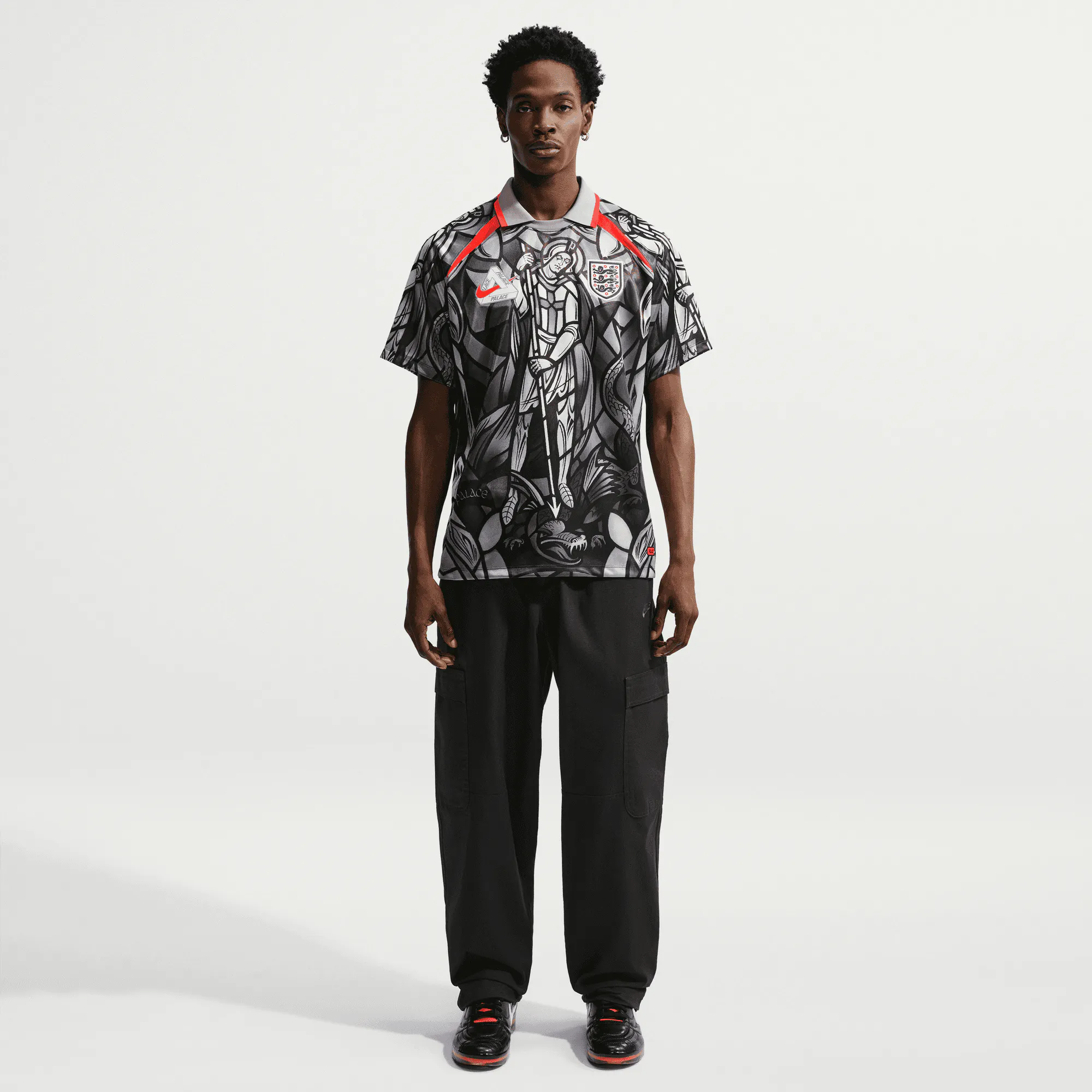 Image of Nike - Palace England Short Sleeve Jersey - (Pewter Grey/Bright Crimson)