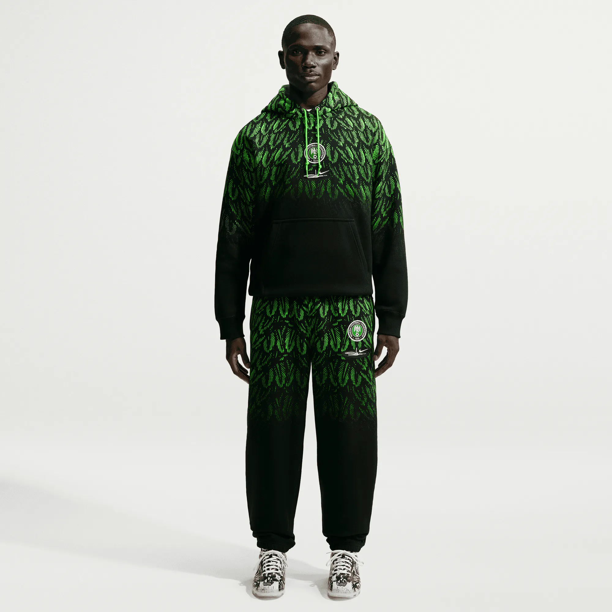 Image of Nike - Slawn Nigeria Fleece Pullover Hoodie - (Black/Poison Green)