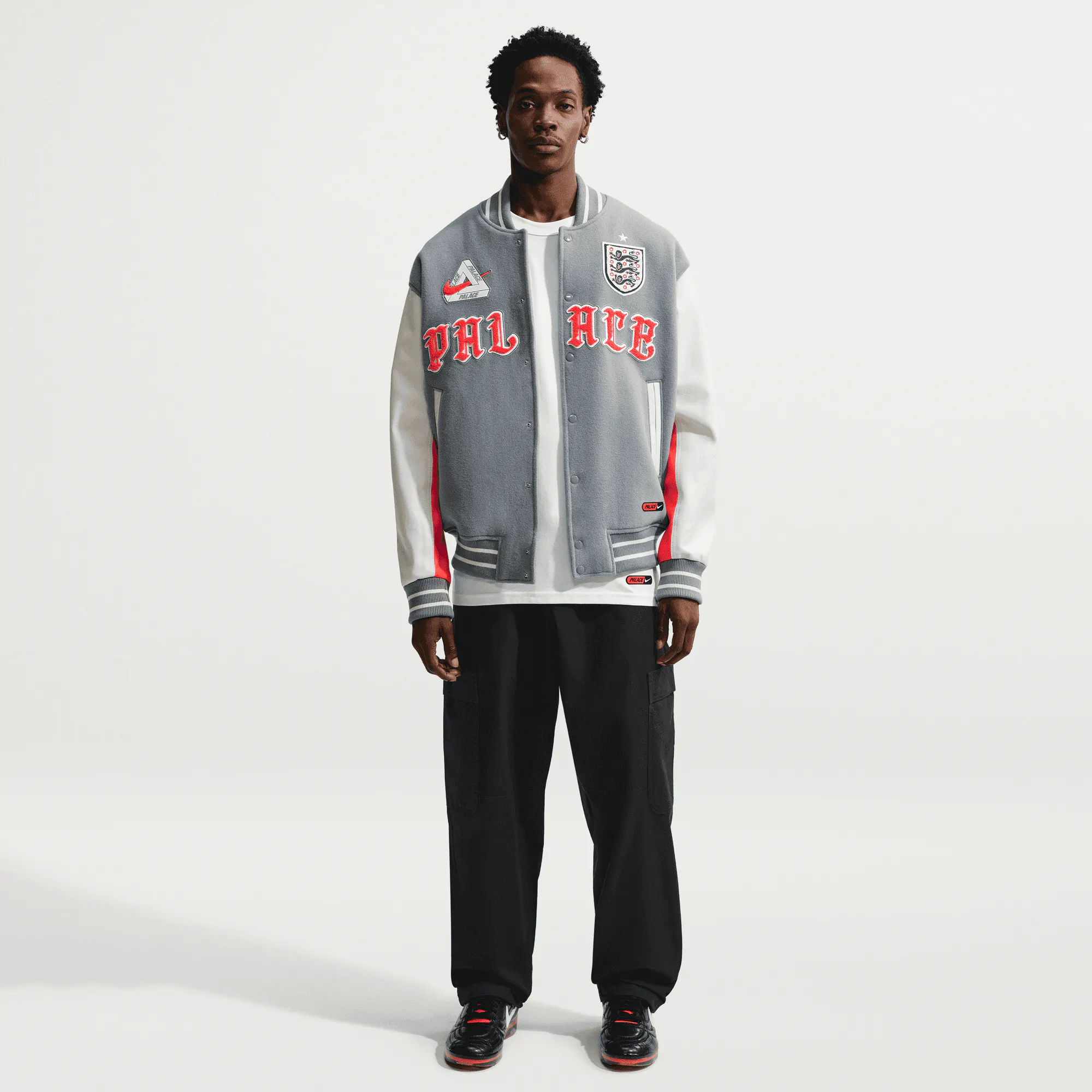 Image of Nike - Palace England Varsity Jacket - (Cool Grey/White)