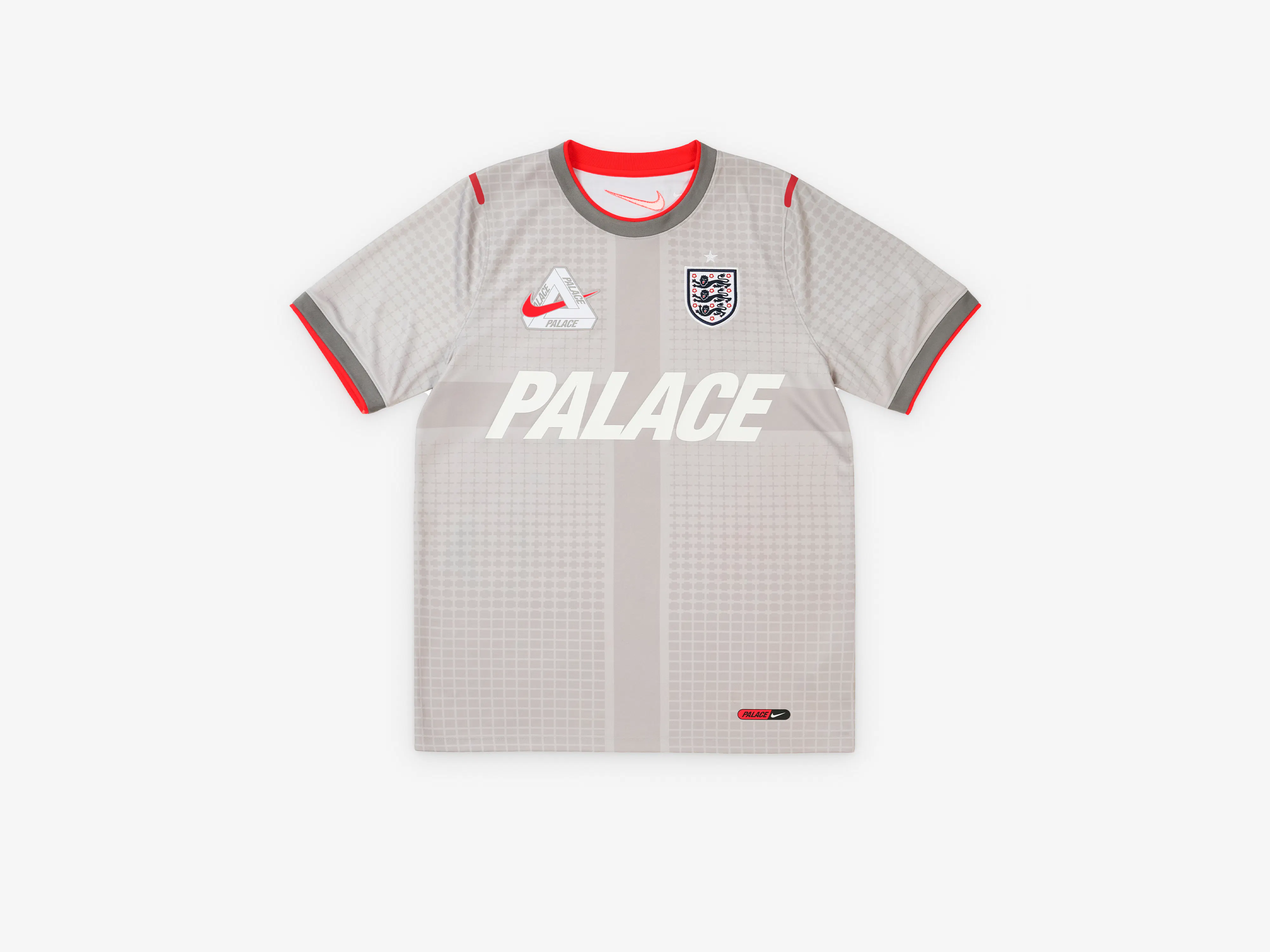 Image of Nike - Palace England Academy Pro Short-Sleeve Football Top - (Pewter Grey/Bright Crimson)