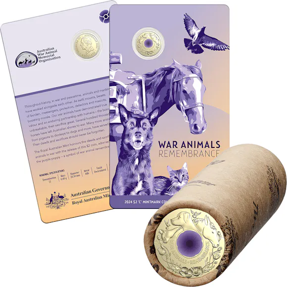 Hero image for BUNDLE: $2 War Animals Remembrance 'C' Mintmark + $2 War Animals Circulating Rolled Coin