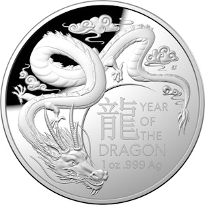 Image of 2024 $5 Year Of The Dragon 1oz Domed Silver Proof Coin