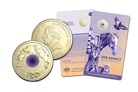 Hero image for Australia War Animals Remembrance 2024 $2 C Mintmark Aluminium-Bronze Uncirculated Coin