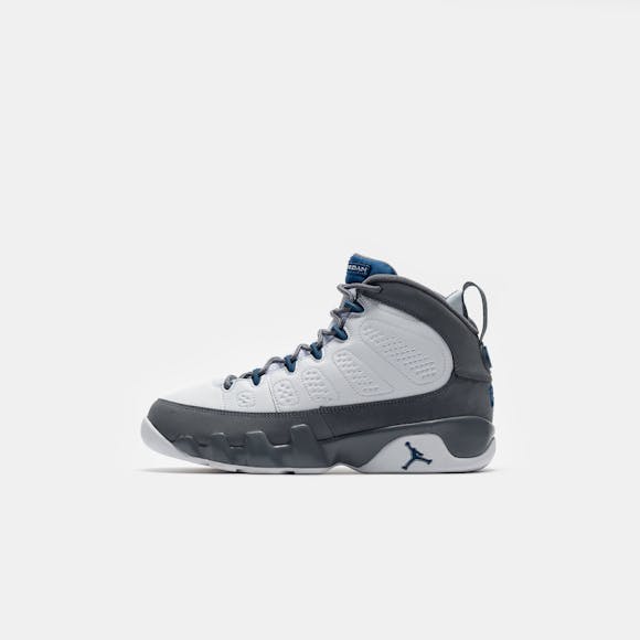 Hero image for Air Jordan 9 Retro Grade School Sneaker in White/French Blue/Flint