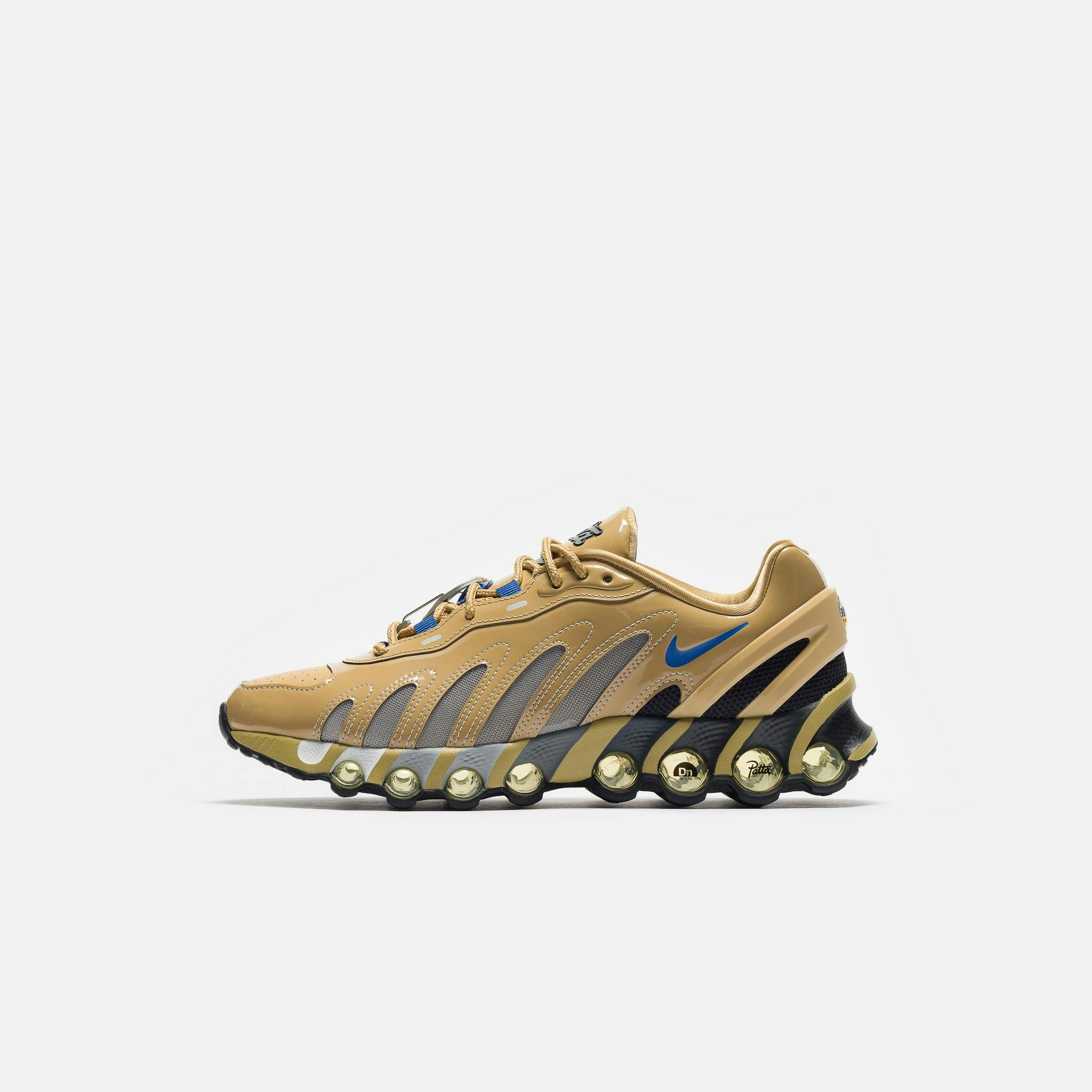 Image of Patta Air Max DN8 SP Sneaker in Club Gold/Game Royal/Metallic Silver