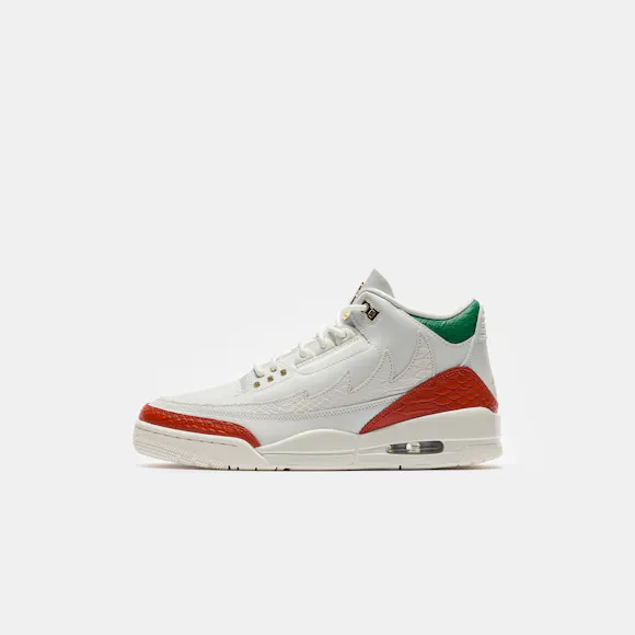 Hero image for Air Jordan 3 Retro Sneaker in Summit White/Metallic Gold/Pine Green