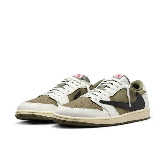 Hero image for Travis Scott Air Jordan 1 Low OG SP Sneaker in Medium Olive/Black/Sail/Muslin
