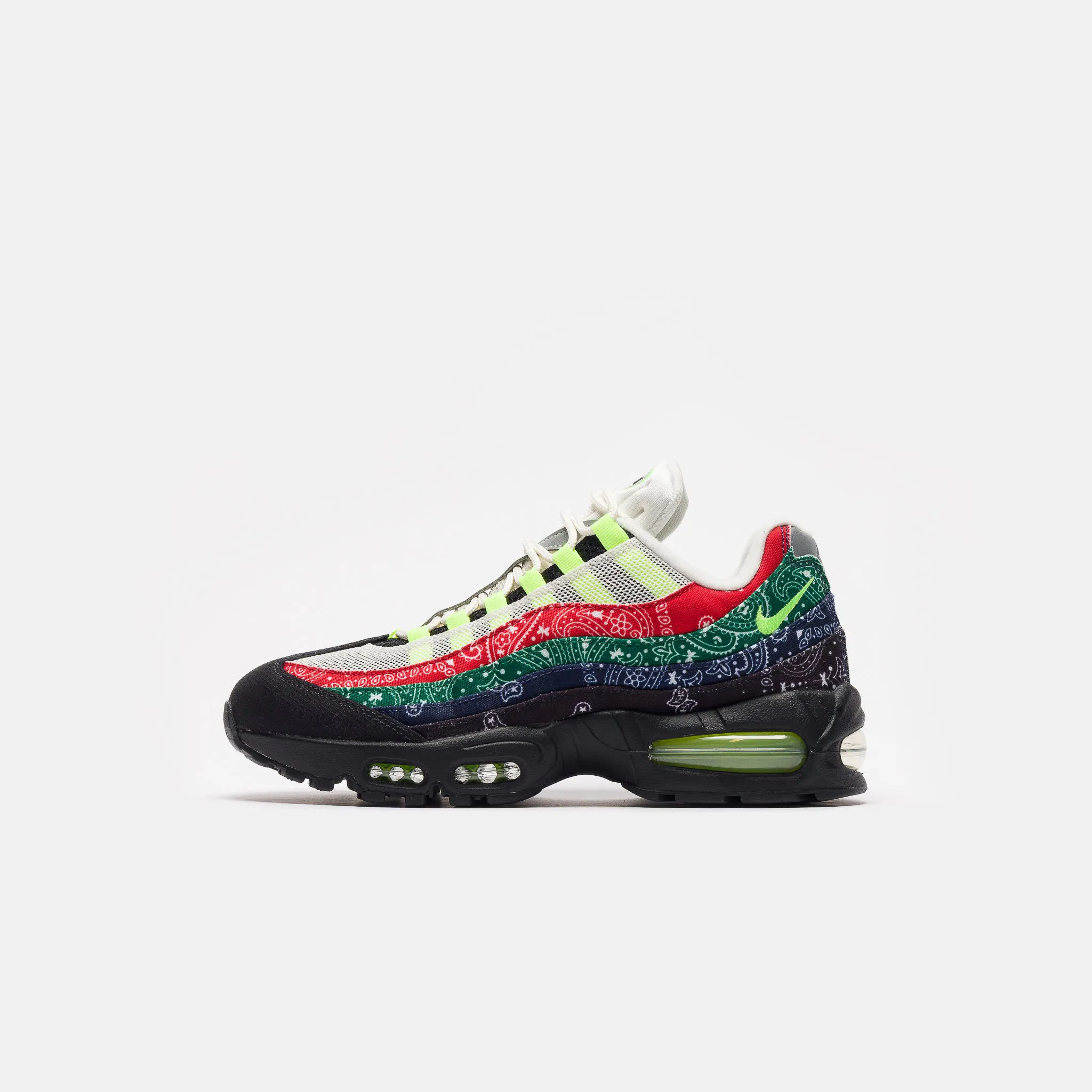 Image of Air Max 95 Big Bubble Sneaker in Sail/Volt/University Red/Sport Green