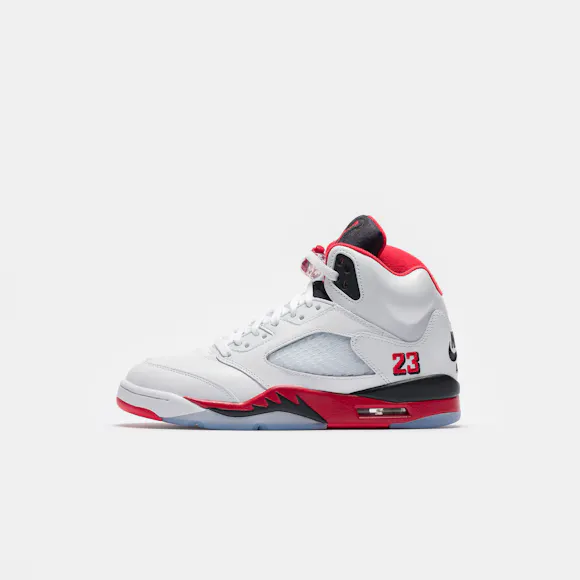Hero image for Air Jordan 5 Retro Sneaker in White/Fire Red/Black