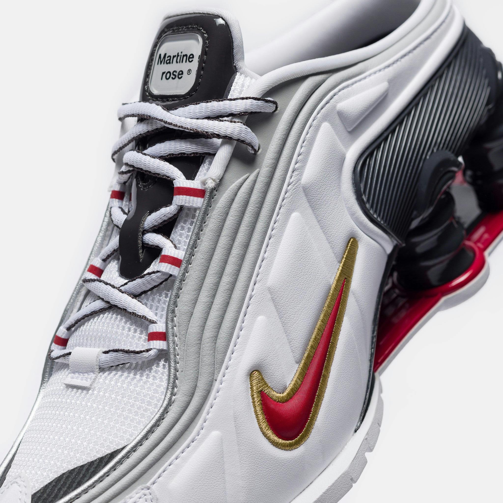 Martine Rose Shox MR4 Sneaker in White/Varsity Red/Mtlc Platinum