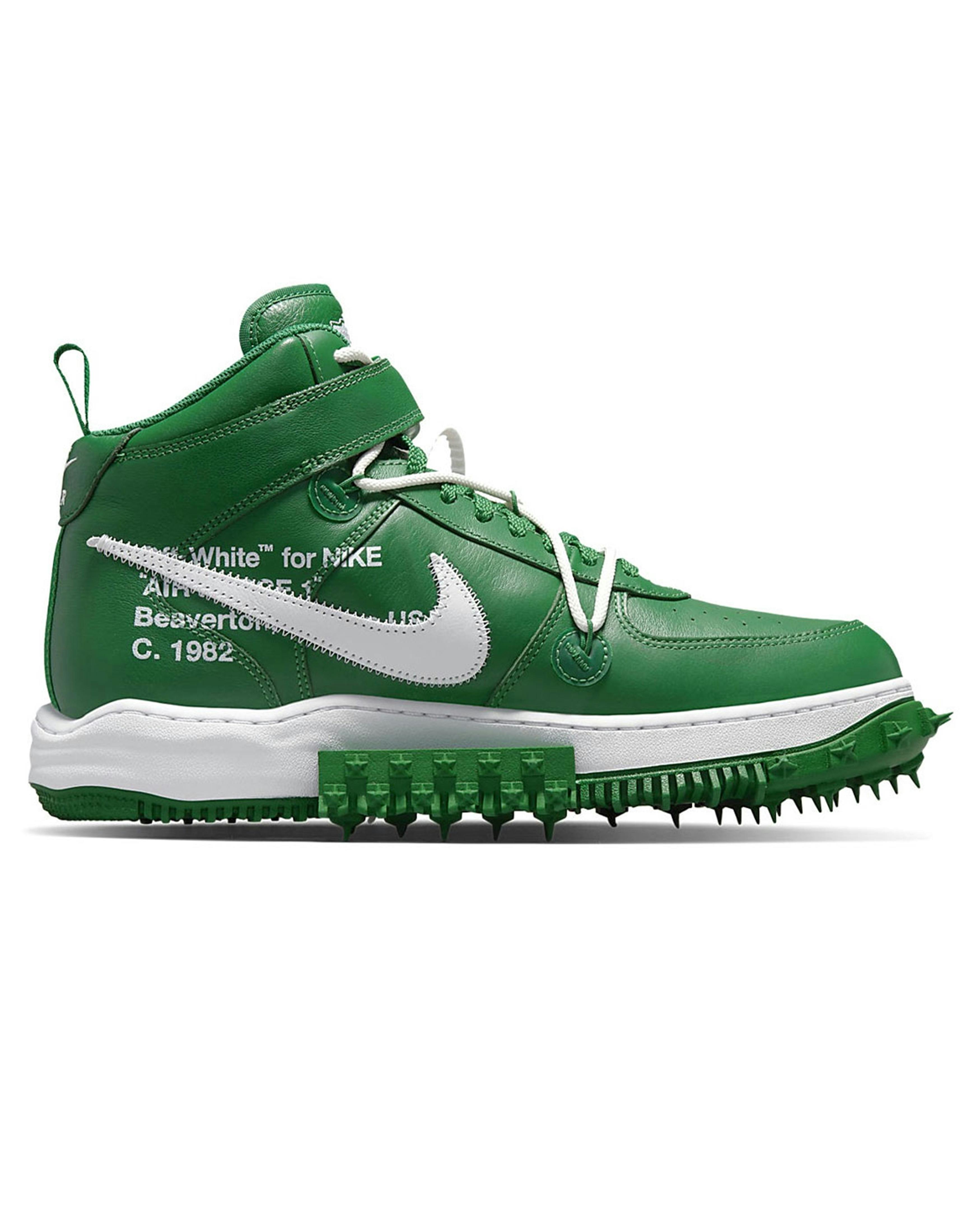 The Off-White x Nike Air Force 1 Mid 'Pine Green' continues the