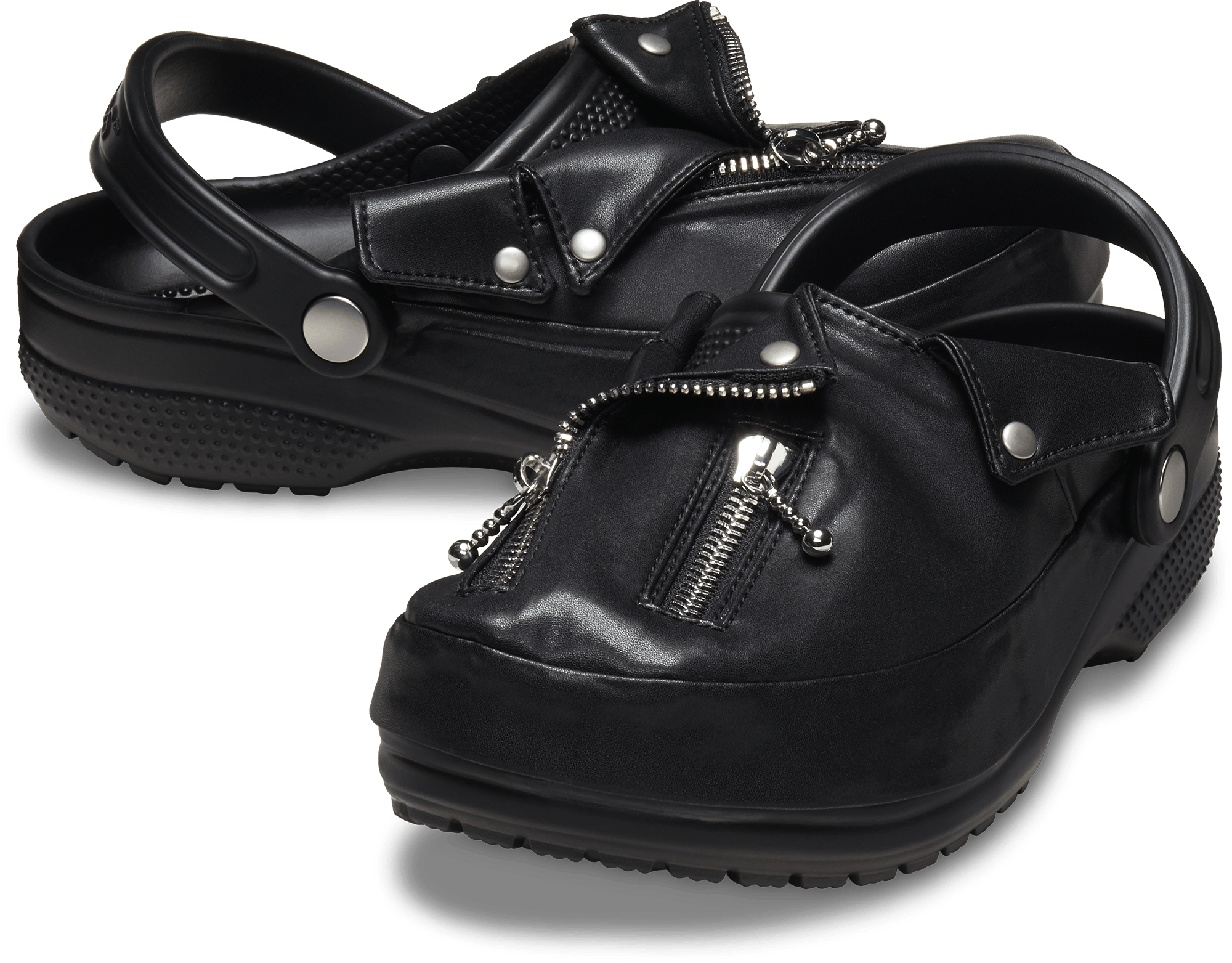 Black leather crocs on sale