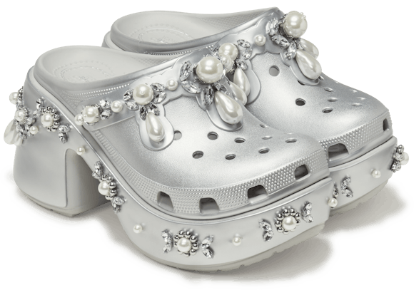 【Simone Rocha】シルバー PearlDaisyプラットフォーム サンダル Simone Rocha x Crocs