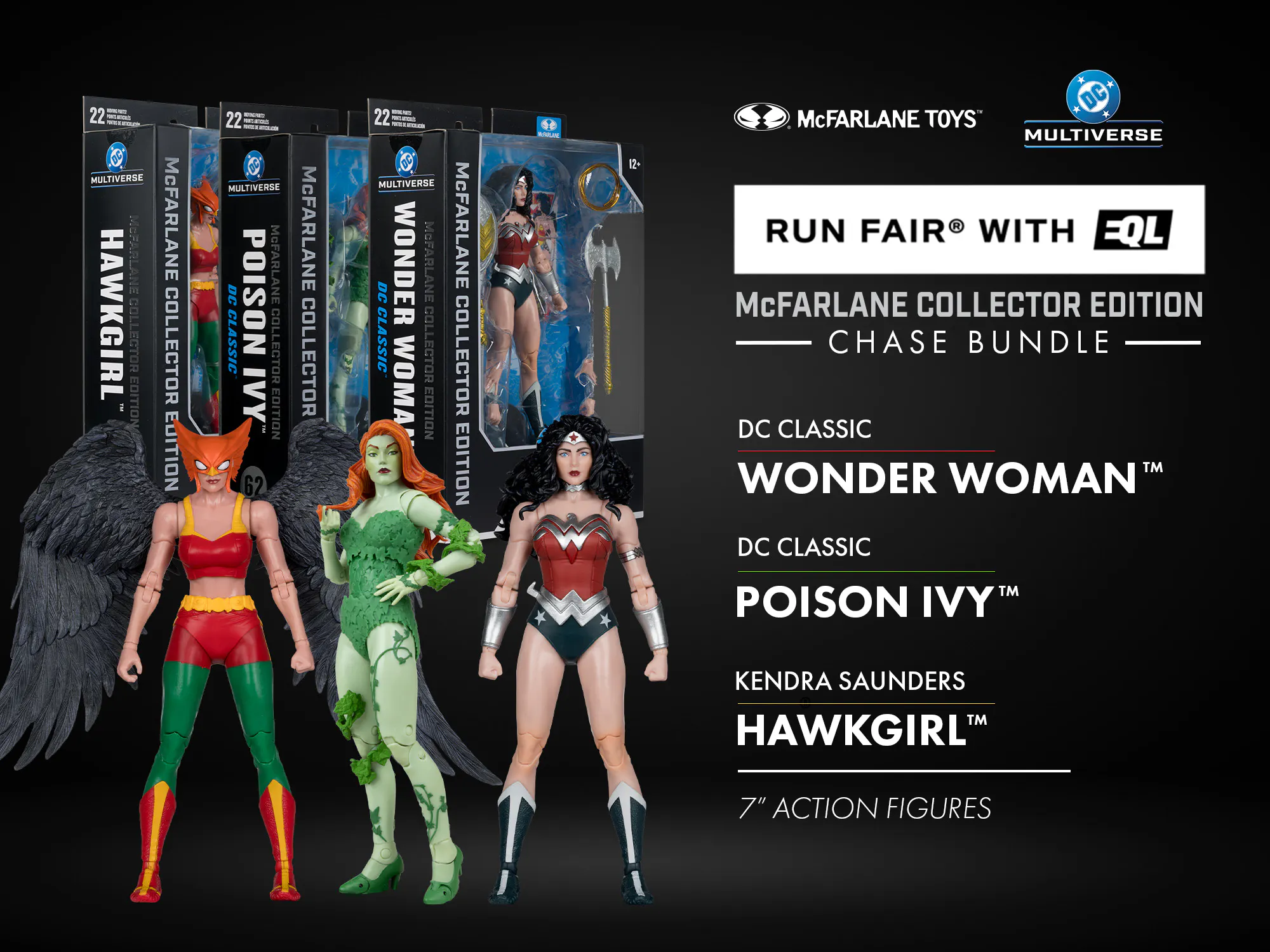 Hero image for Wonder Woman (DC Classic)/Poison Ivy (DC Classic)/Hawkgirl (Kendra Saunders) McFarlane Collector Platinum Edition 7" Figures (3)
